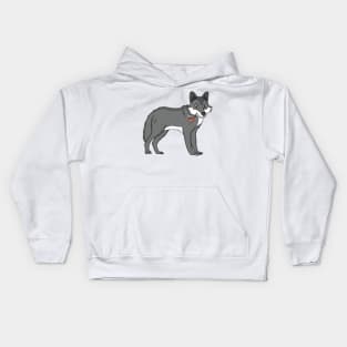 Gray wolf with pipe cartoon illustration Kids Hoodie